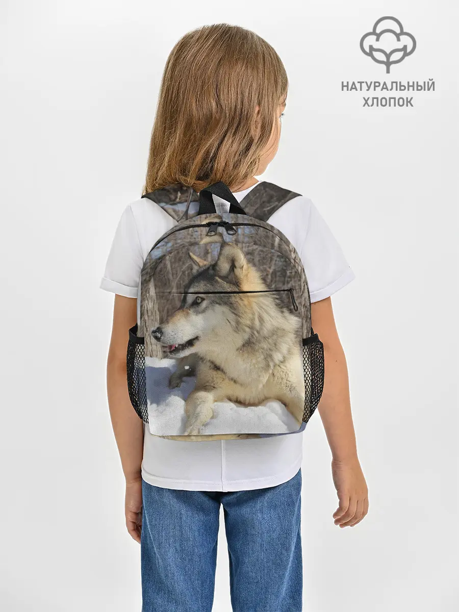 Рюкзак детский / Волк лежит на снегу