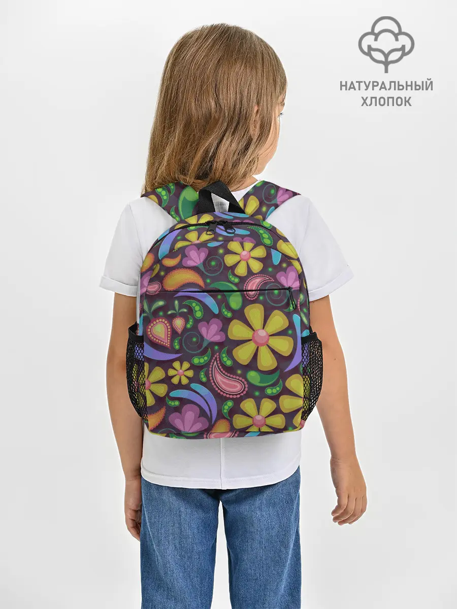 Рюкзак детский / летние цветы узор на темном