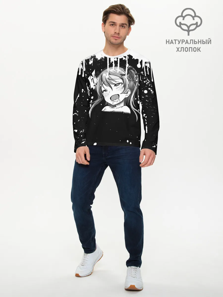 Мужской лонгслив базовый / Ахегао лицо чб