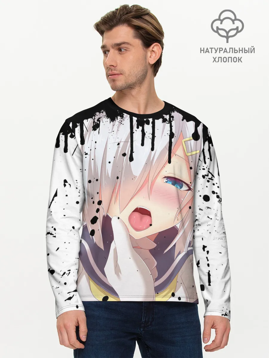 Мужской лонгслив базовый / Ахегао лицо в цвете