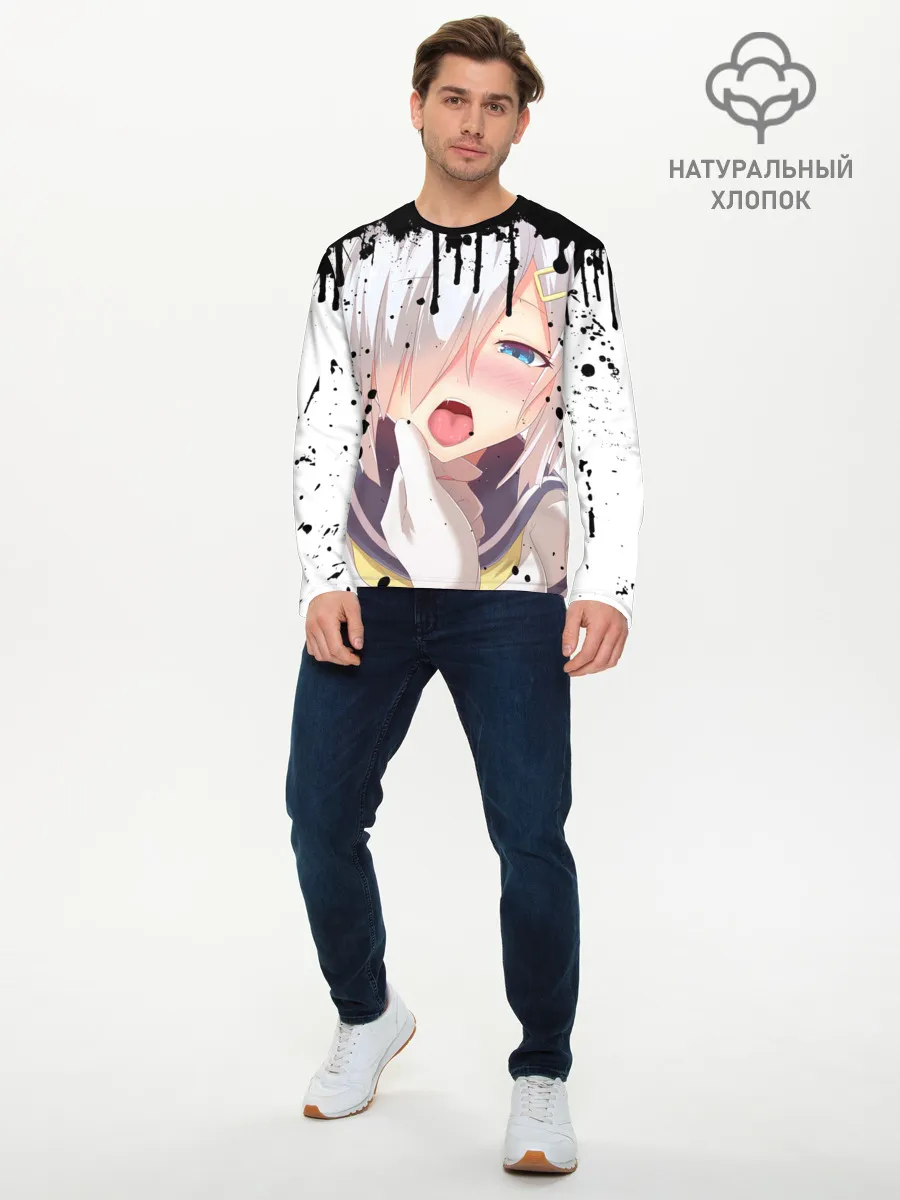 Мужской лонгслив базовый / Ахегао лицо в цвете