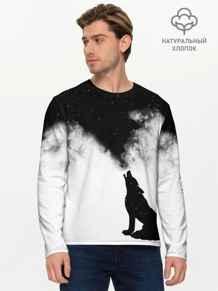 Мужской лонгслив базовый / Galaxy wolf