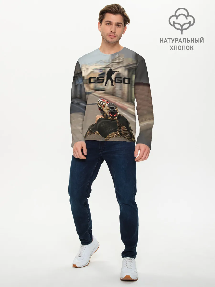 Мужской лонгслив базовый / CS:GO - Ominous Look | Зловещий взгляд