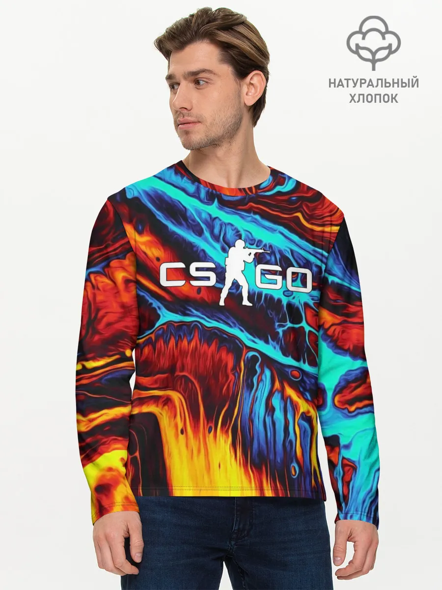 Мужской лонгслив базовый / CS GO STRIPES FLAME | КС ГО ПЛАМЯ