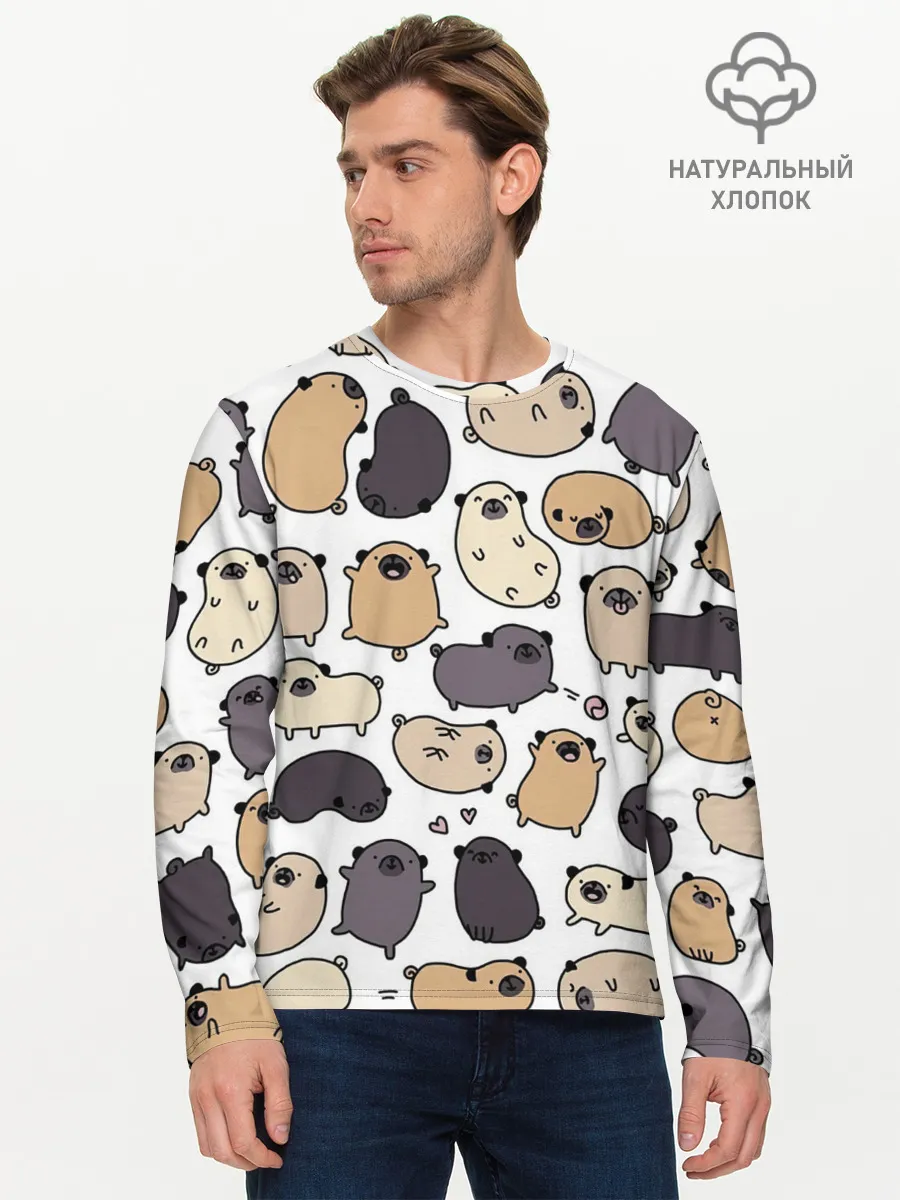 Мужской лонгслив базовый / Милые мопсы
