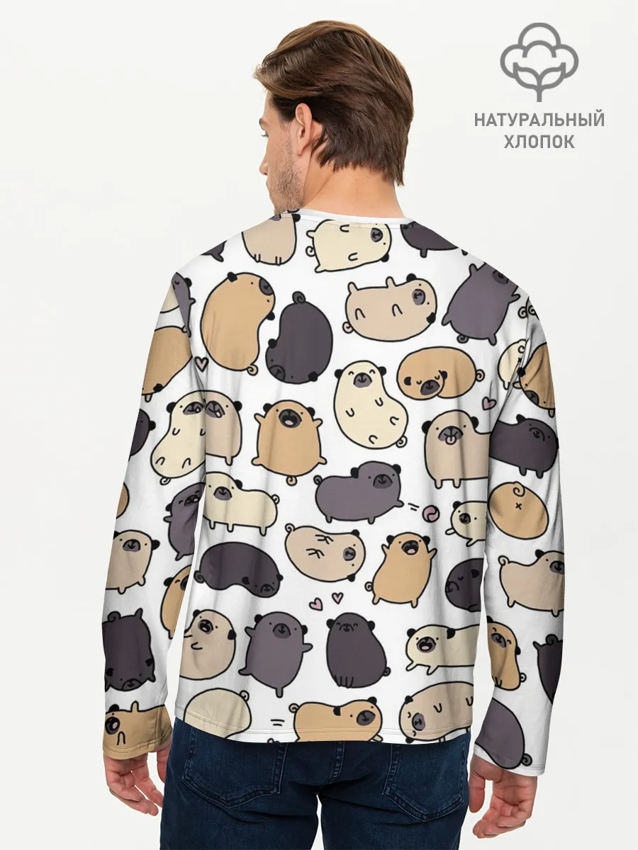 Мужской лонгслив базовый / Милые мопсы