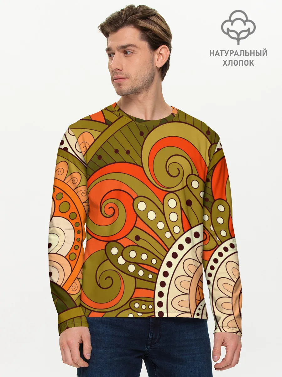 Мужской лонгслив базовый / Детский оранжево-болотный