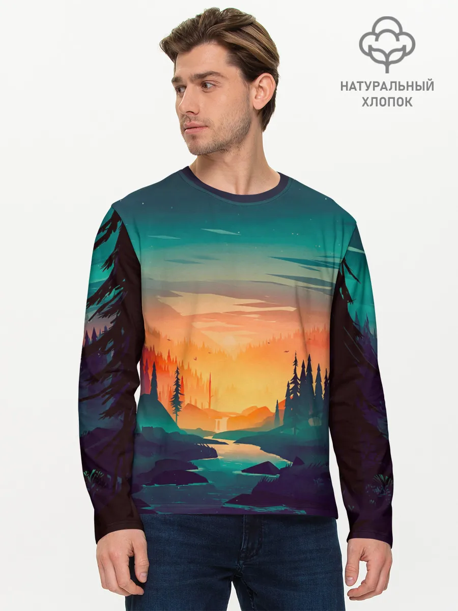 Мужской лонгслив базовый / Закат Лес
