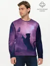 Мужской лонгслив базовый / Бабочка кот силуэт фиолетовый