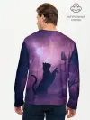 Мужской лонгслив базовый / Бабочка кот силуэт фиолетовый