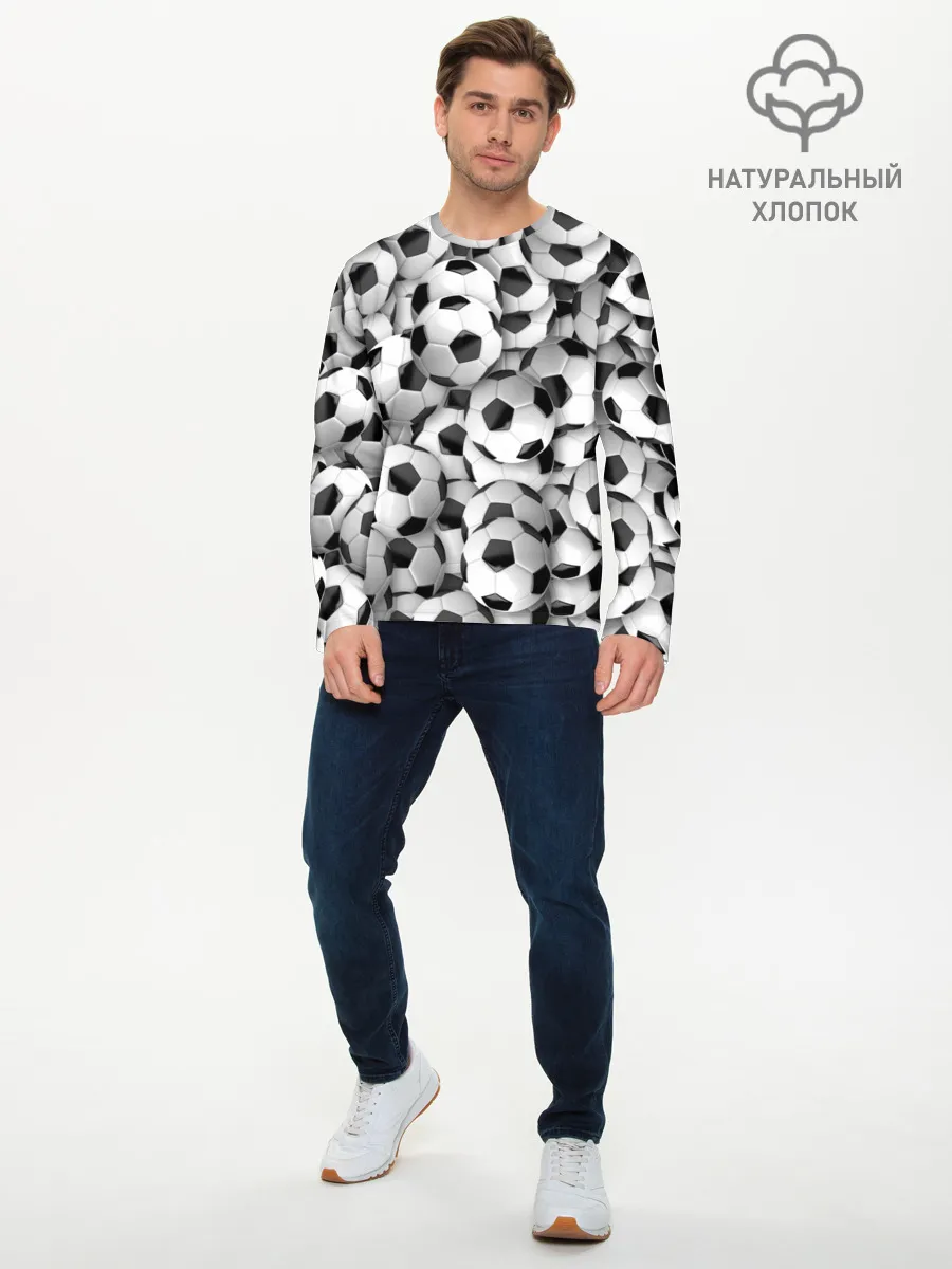 Мужской лонгслив базовый / футбольные мячи много
