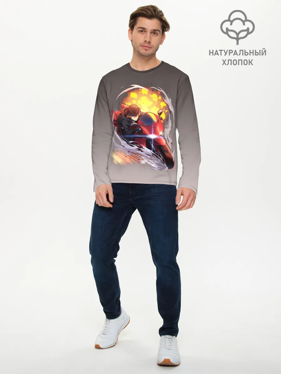 Мужской лонгслив базовый / Чуя Накахара на мотоцикле взрыв