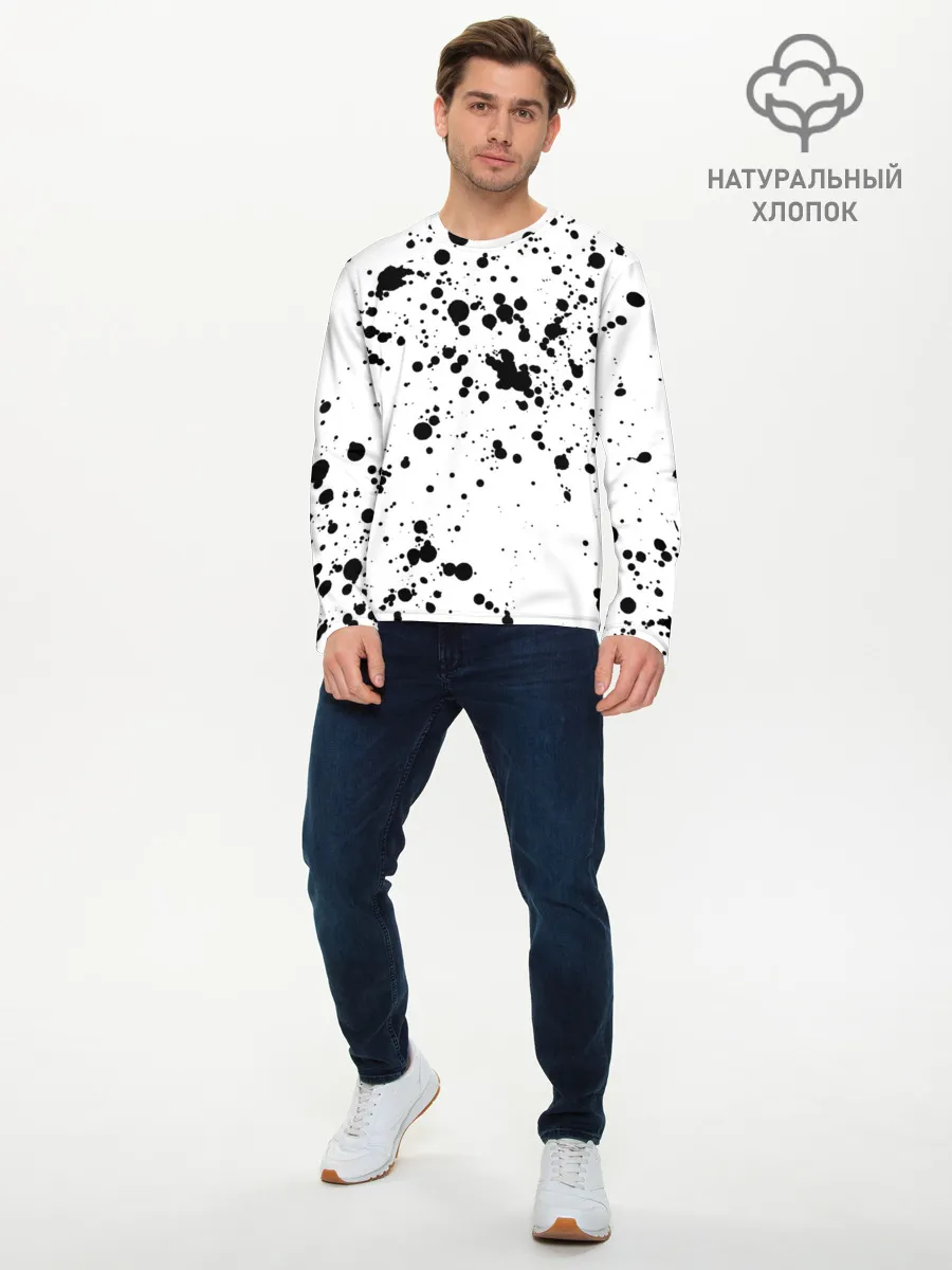 Мужской лонгслив базовый / Далматинец - брызги чёрными пятнами