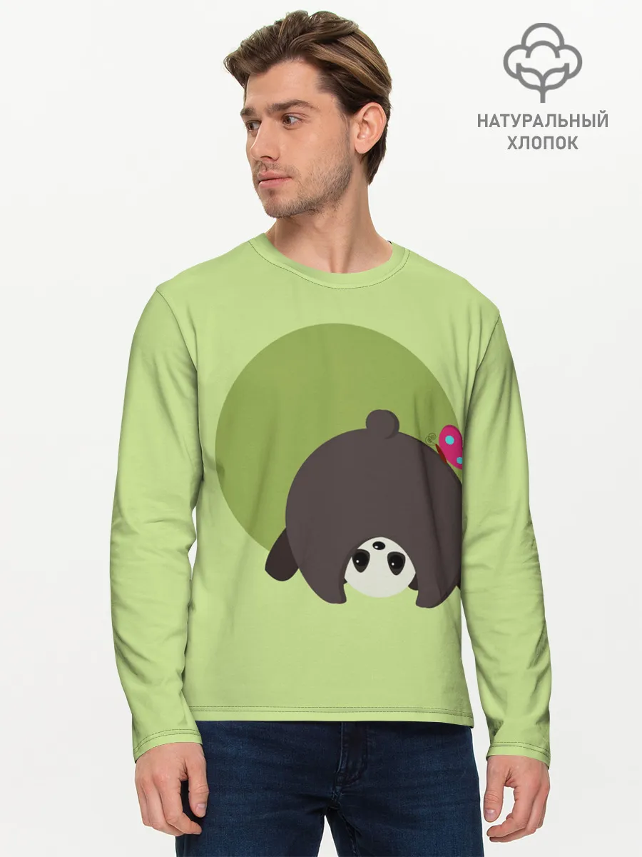 Мужской лонгслив базовый / Прикольная панда с бабочкой