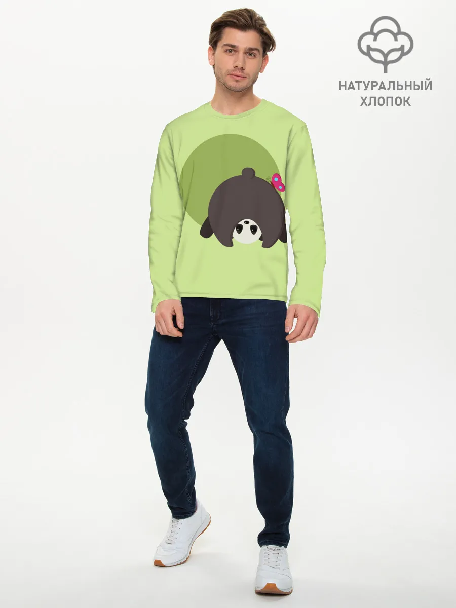 Мужской лонгслив базовый / Прикольная панда с бабочкой