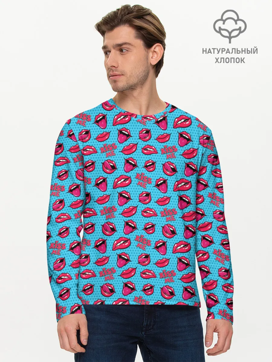 Мужской лонгслив базовый / Губы. Поп-арт