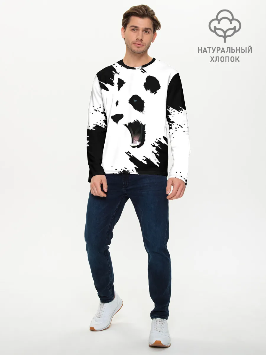 Мужской лонгслив базовый / Панда | ЧБ