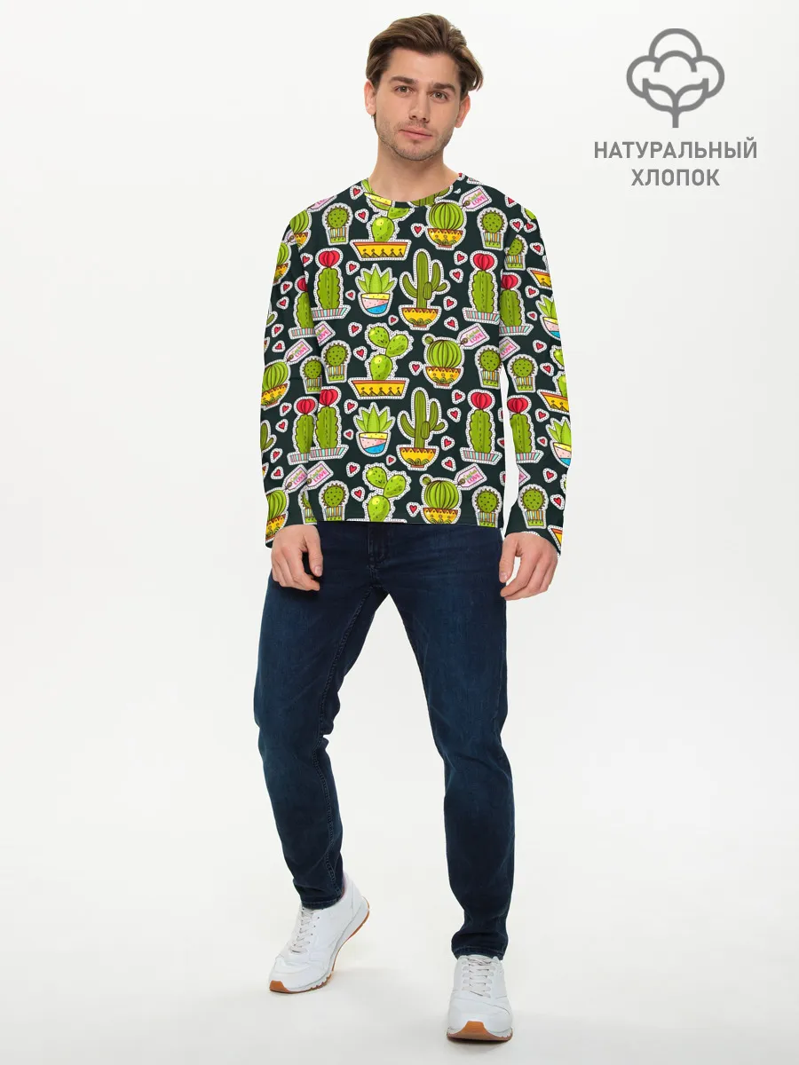Мужской лонгслив базовый / Кактусы