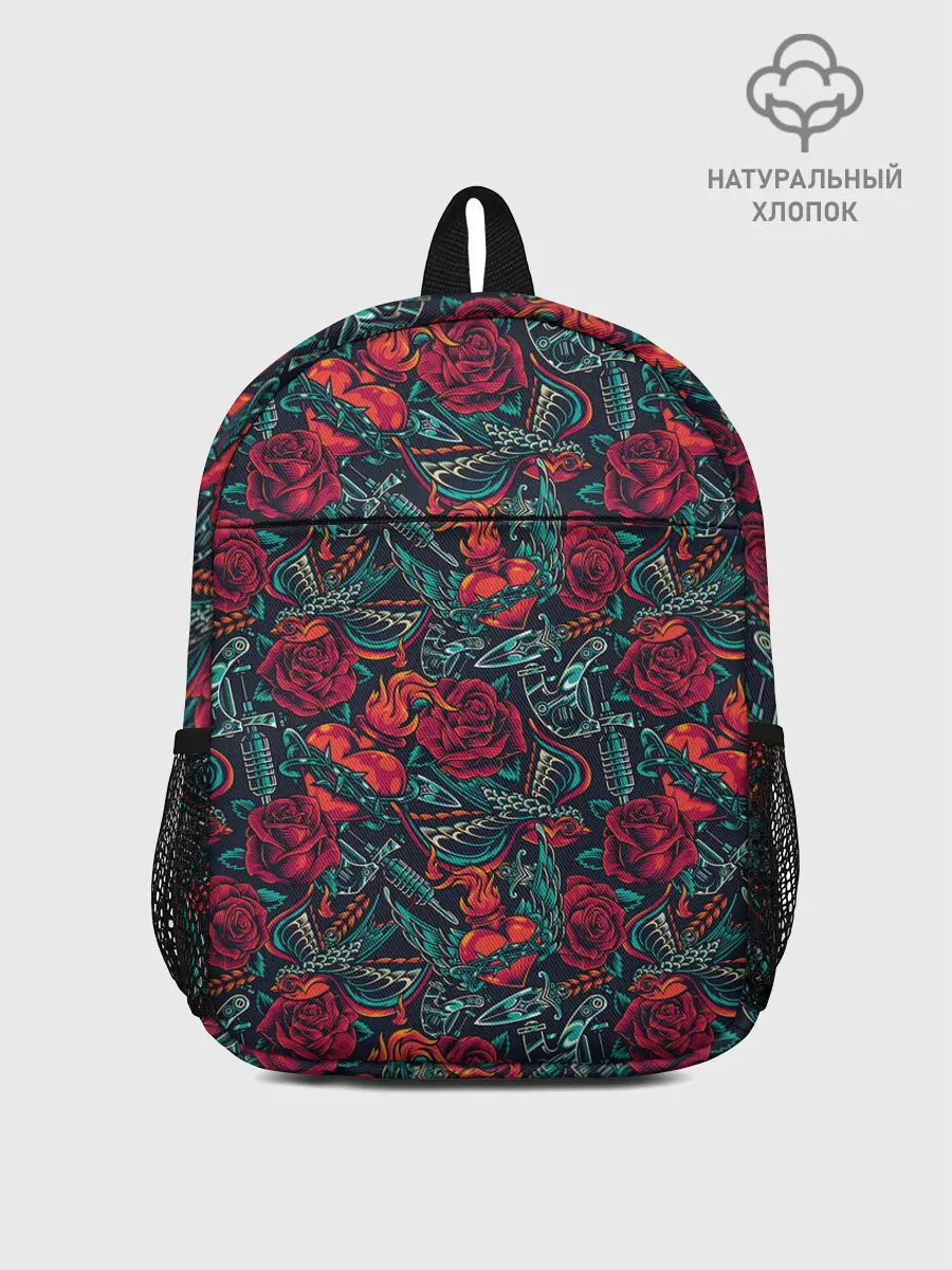 Рюкзак детский / Тату узор розы и машинки