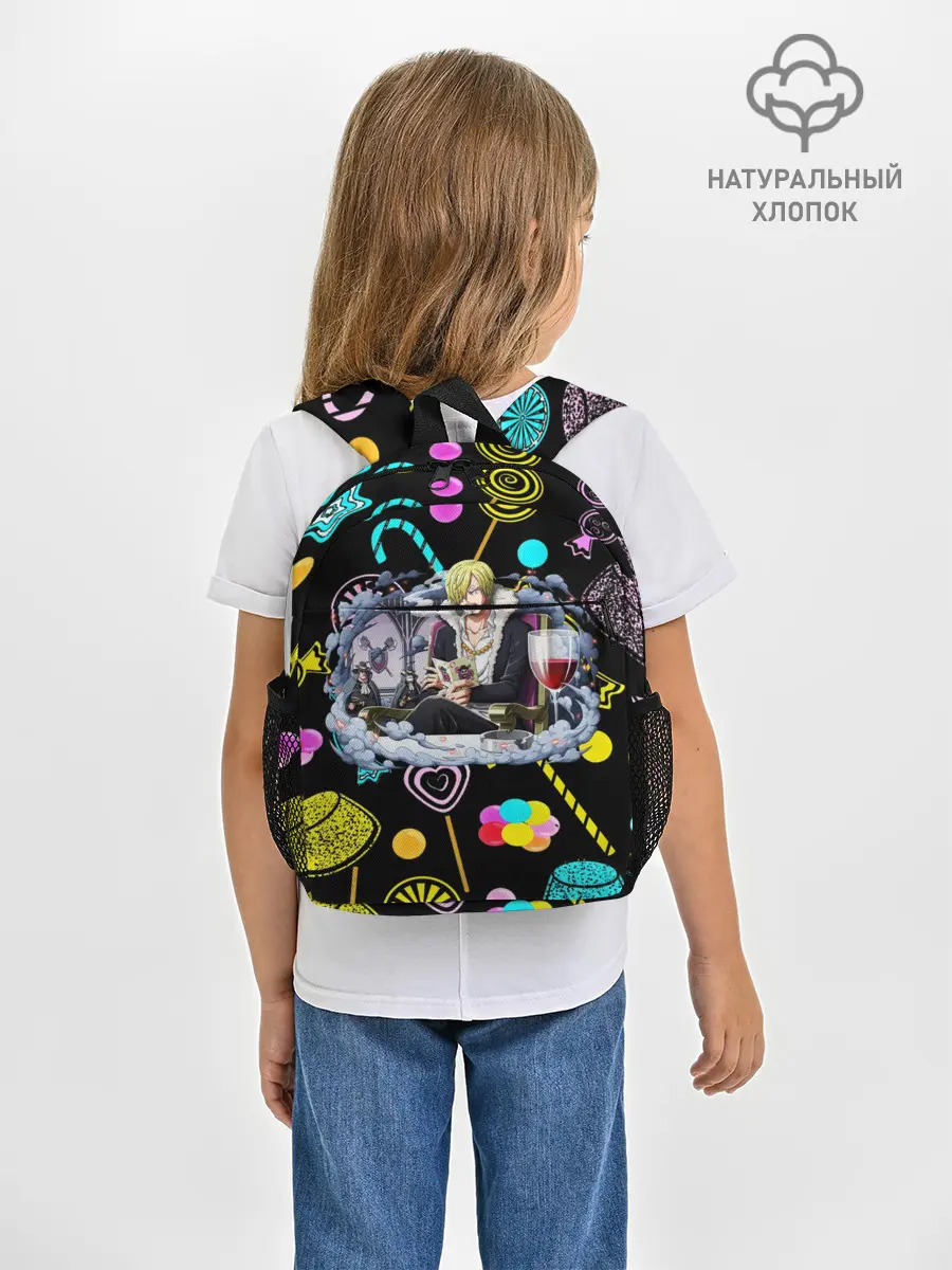 Рюкзак детский / Винсмок Санджи. Фон со сладостями