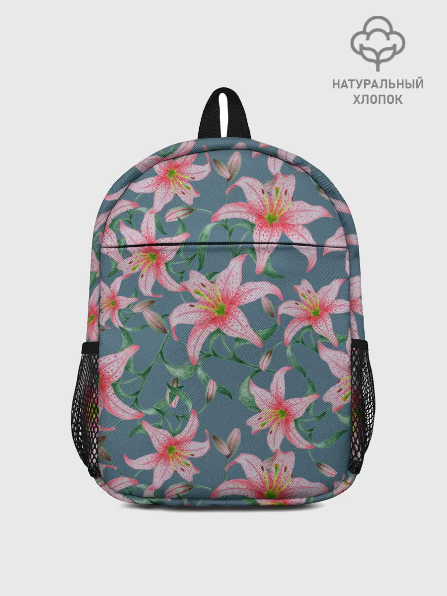 Рюкзак детский / Лилии на сером фоне