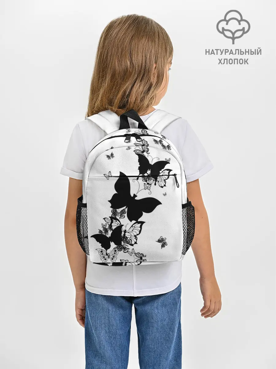 Рюкзак детский / Черные бабочки на белом
