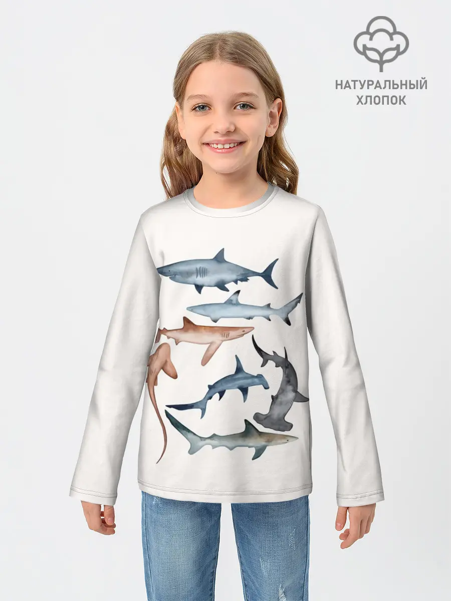 Детский лонгслив / акулы