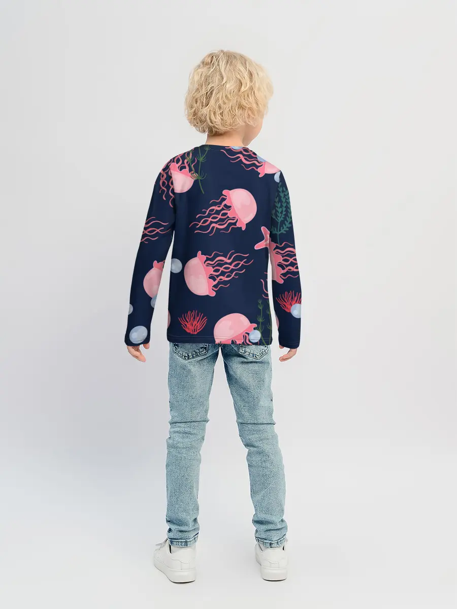 Детский лонгслив / розовые медузы