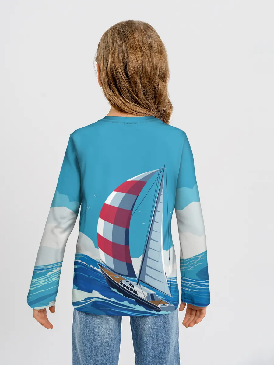 Детский лонгслив / ПАРУСНИК В МОРЕ | ЛЮБЛЮ МОРЕ
