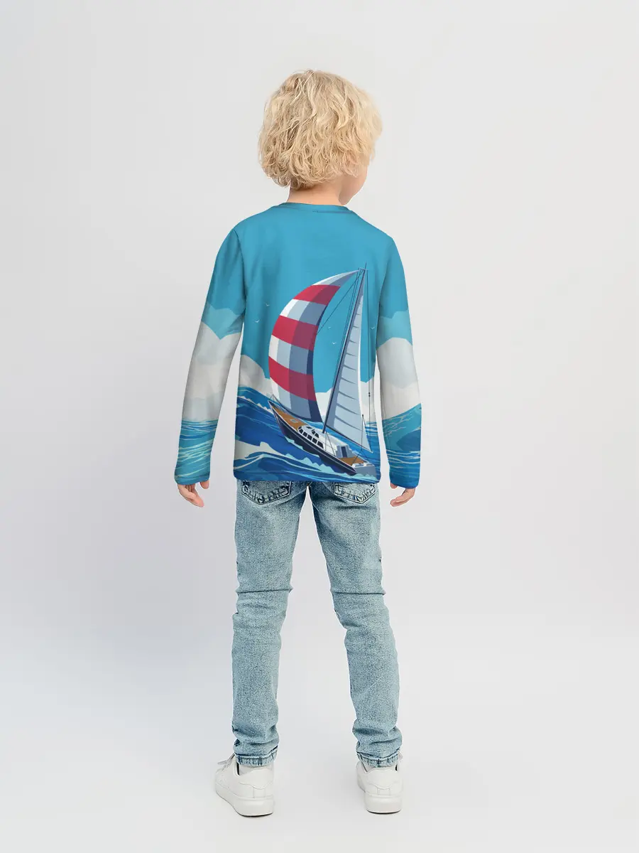 Детский лонгслив / ПАРУСНИК В МОРЕ | ЛЮБЛЮ МОРЕ