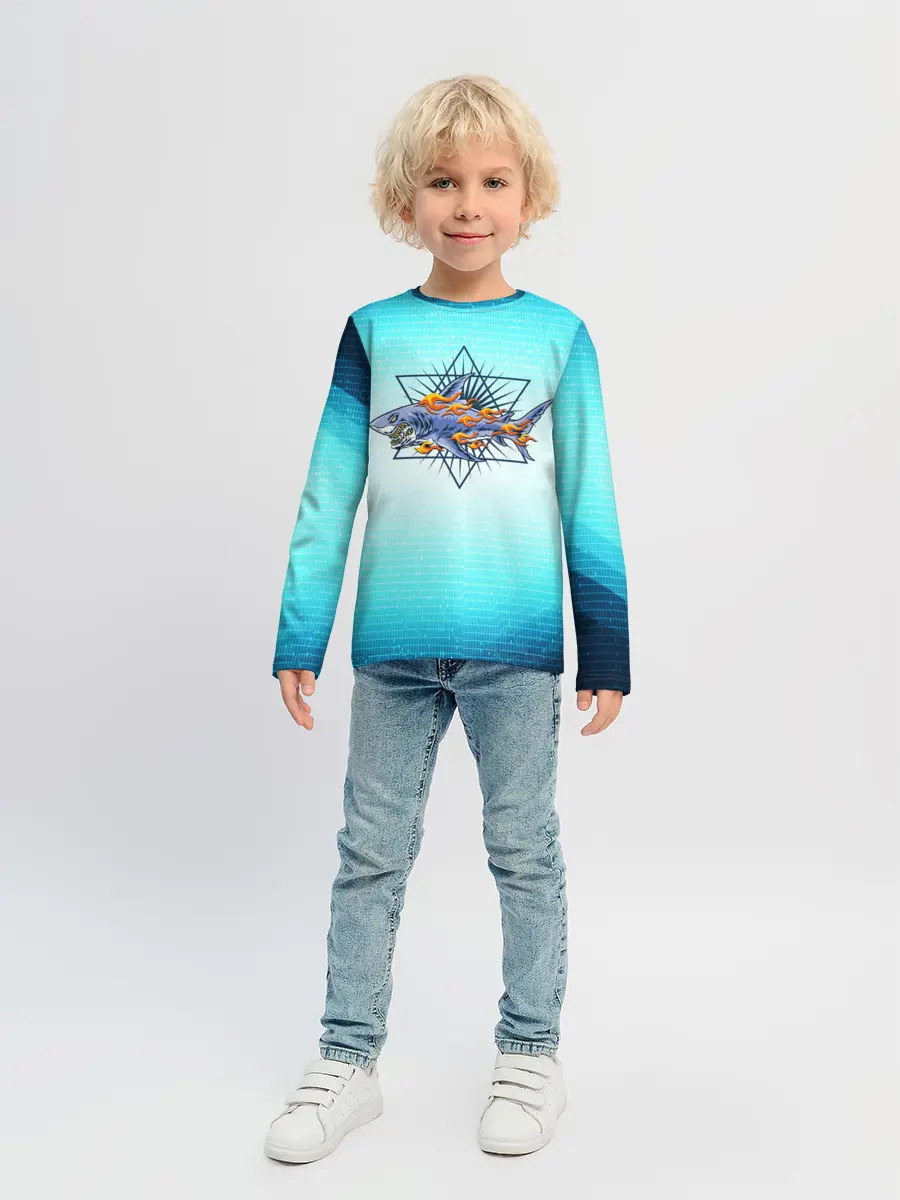 Детский лонгслив / Акула в огне