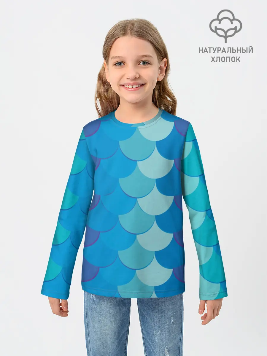 Детский лонгслив / Синяя чешуя рыбы