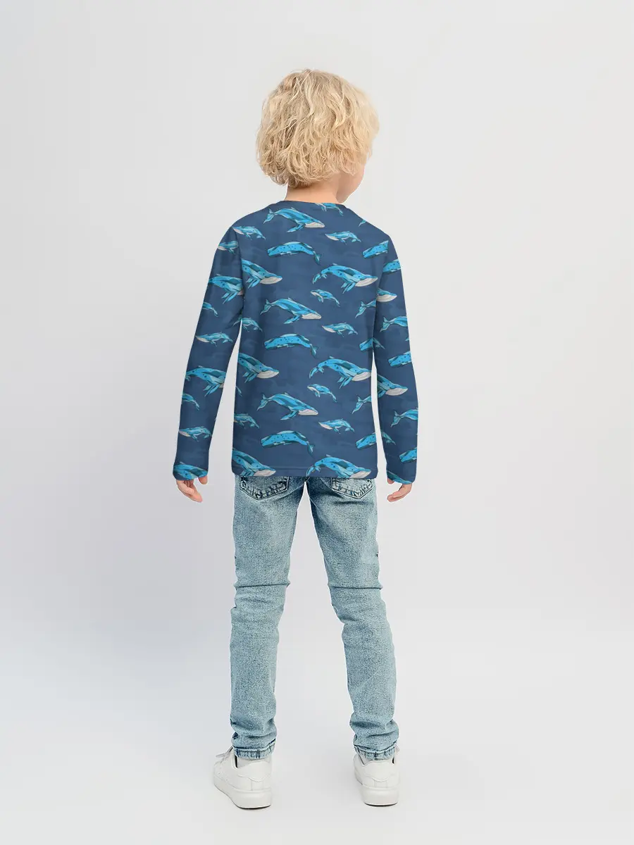 Детский лонгслив / Киты на синем
