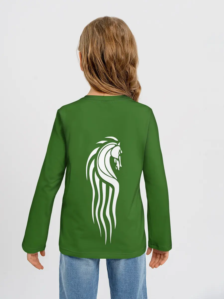 Детский лонгслив / Белый Конь на спине