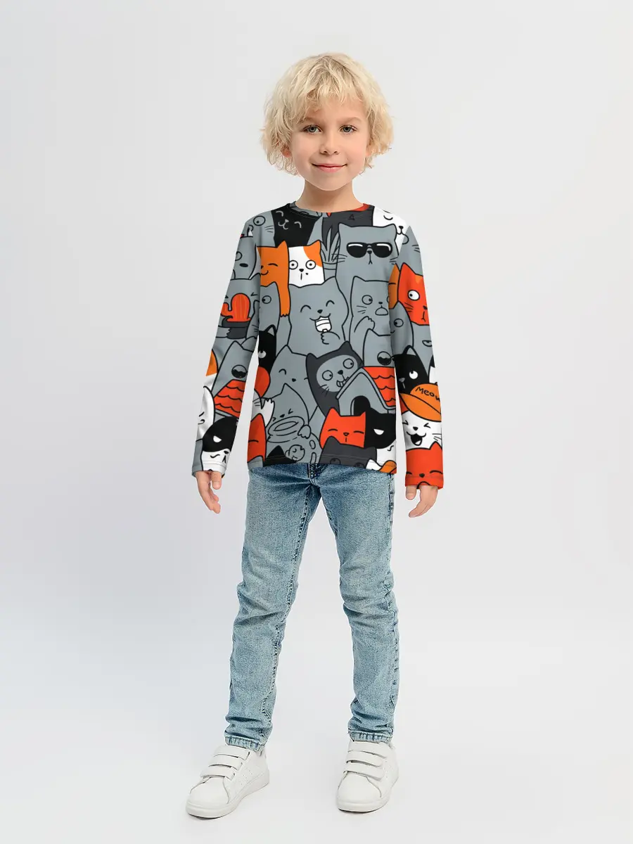 Детский лонгслив / Разноцветные коты