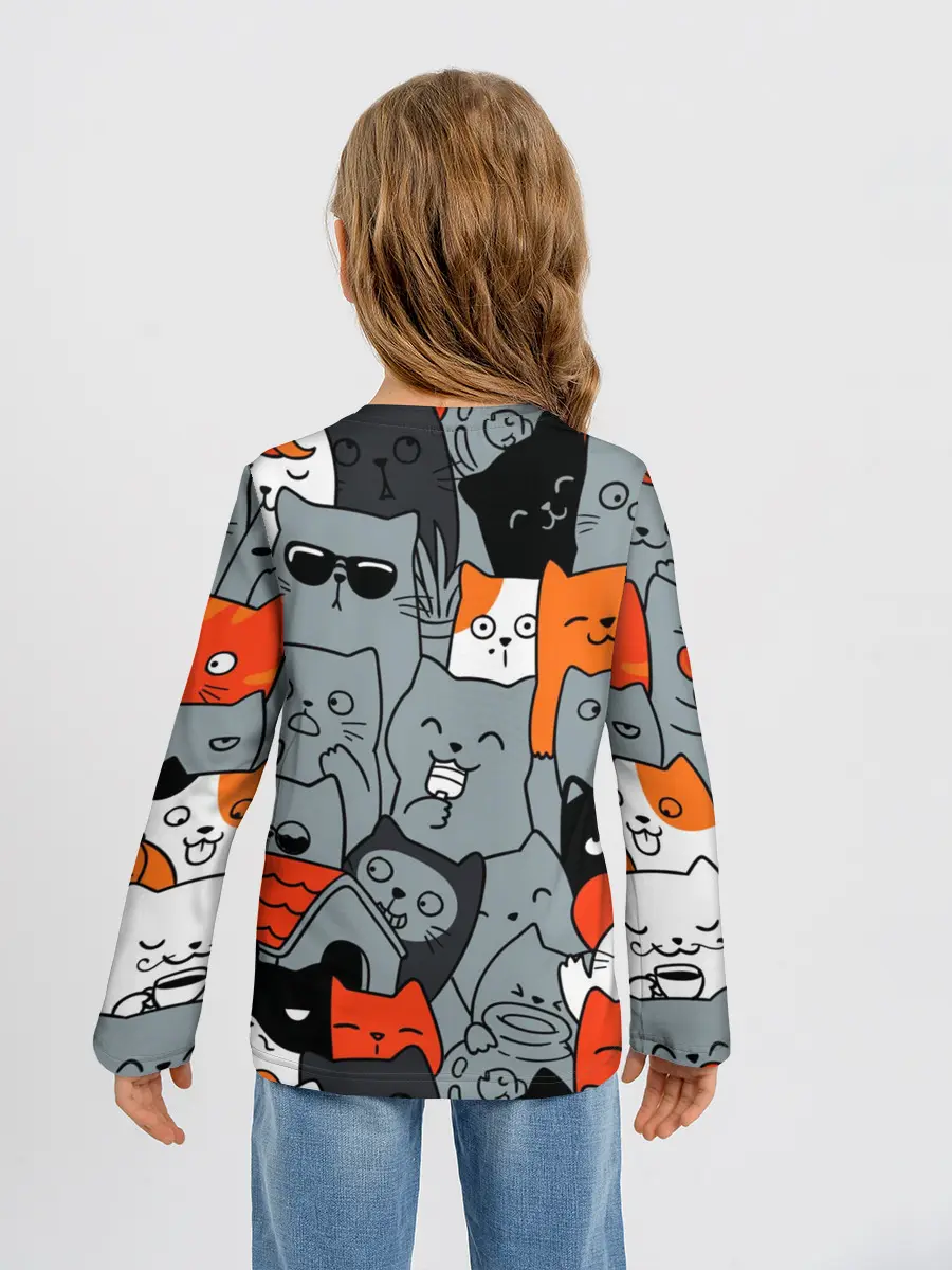 Детский лонгслив / Разноцветные коты