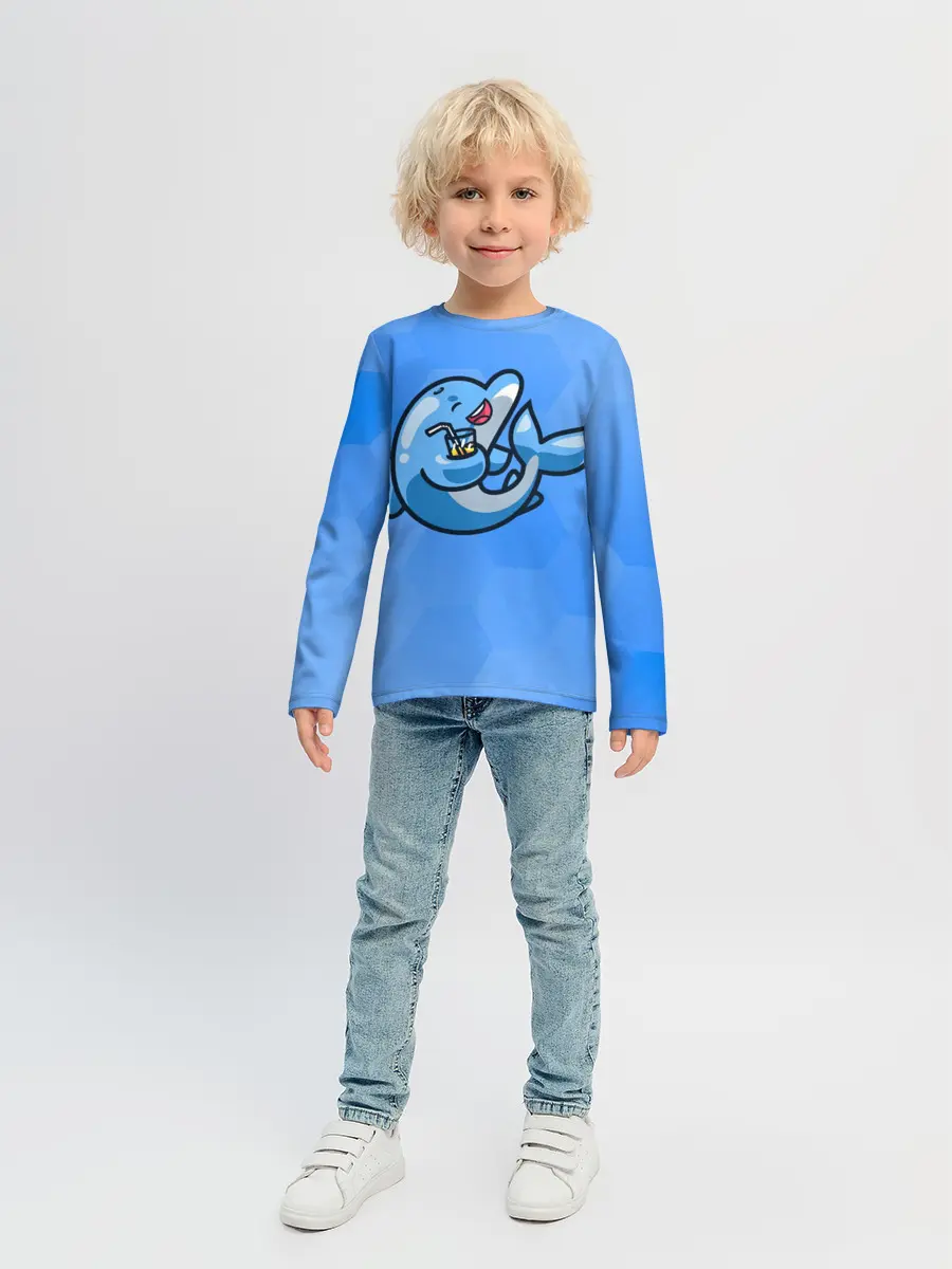 Детский лонгслив / Дельфин с коктейлем