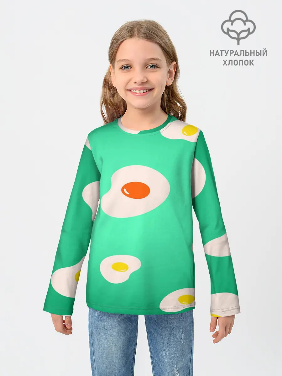Детский лонгслив / Яйца на Зеленом Фоне