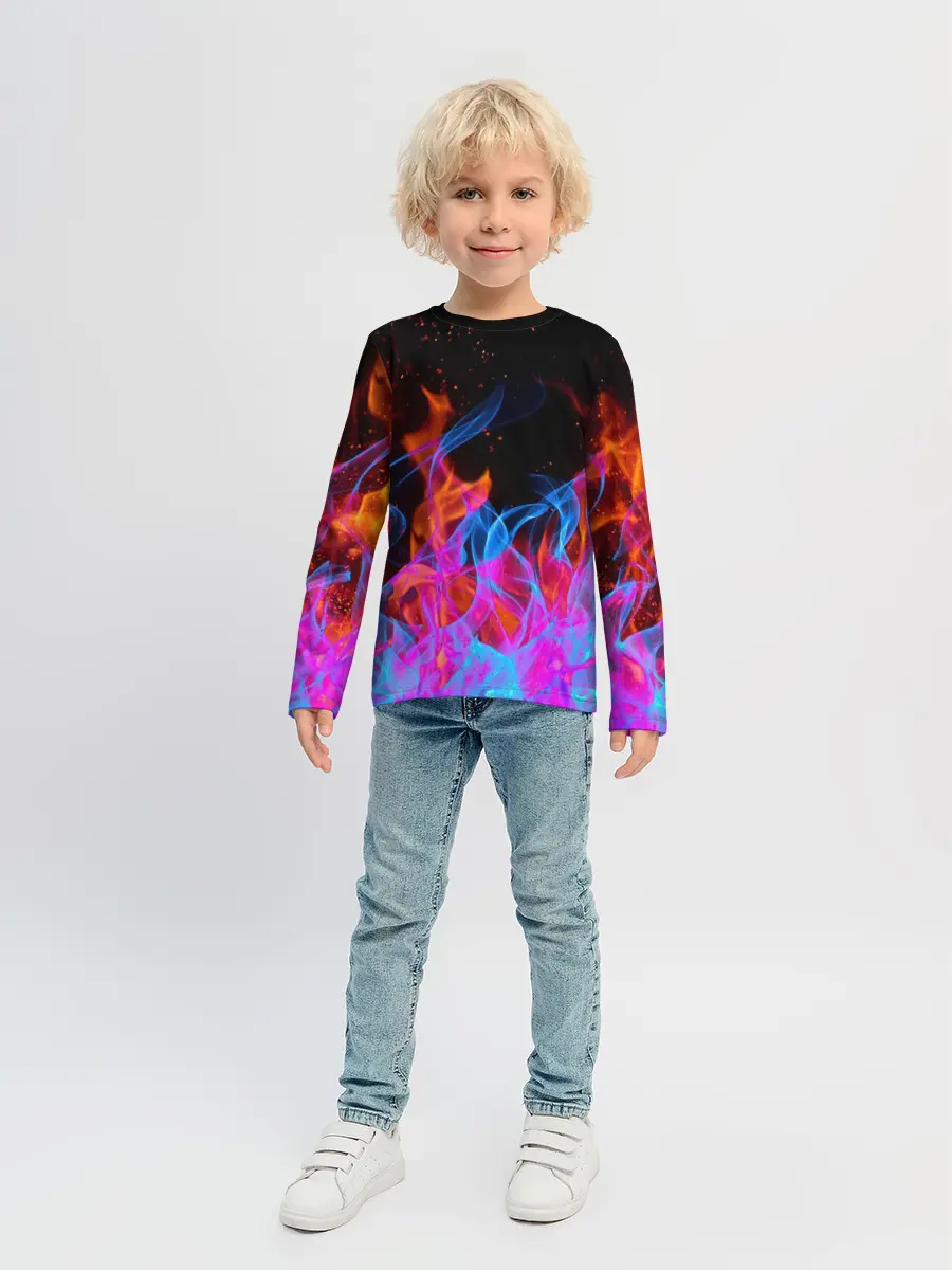 Детский лонгслив / ТРИ ОГНЯ / FIRE / СИНИЙ ОГОНЬ