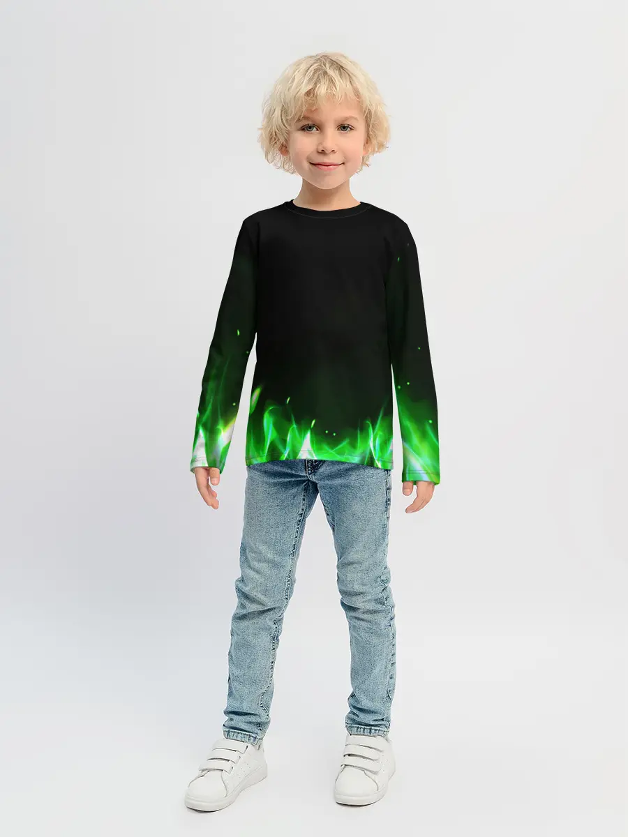 Детский лонгслив / Зеленый огонь