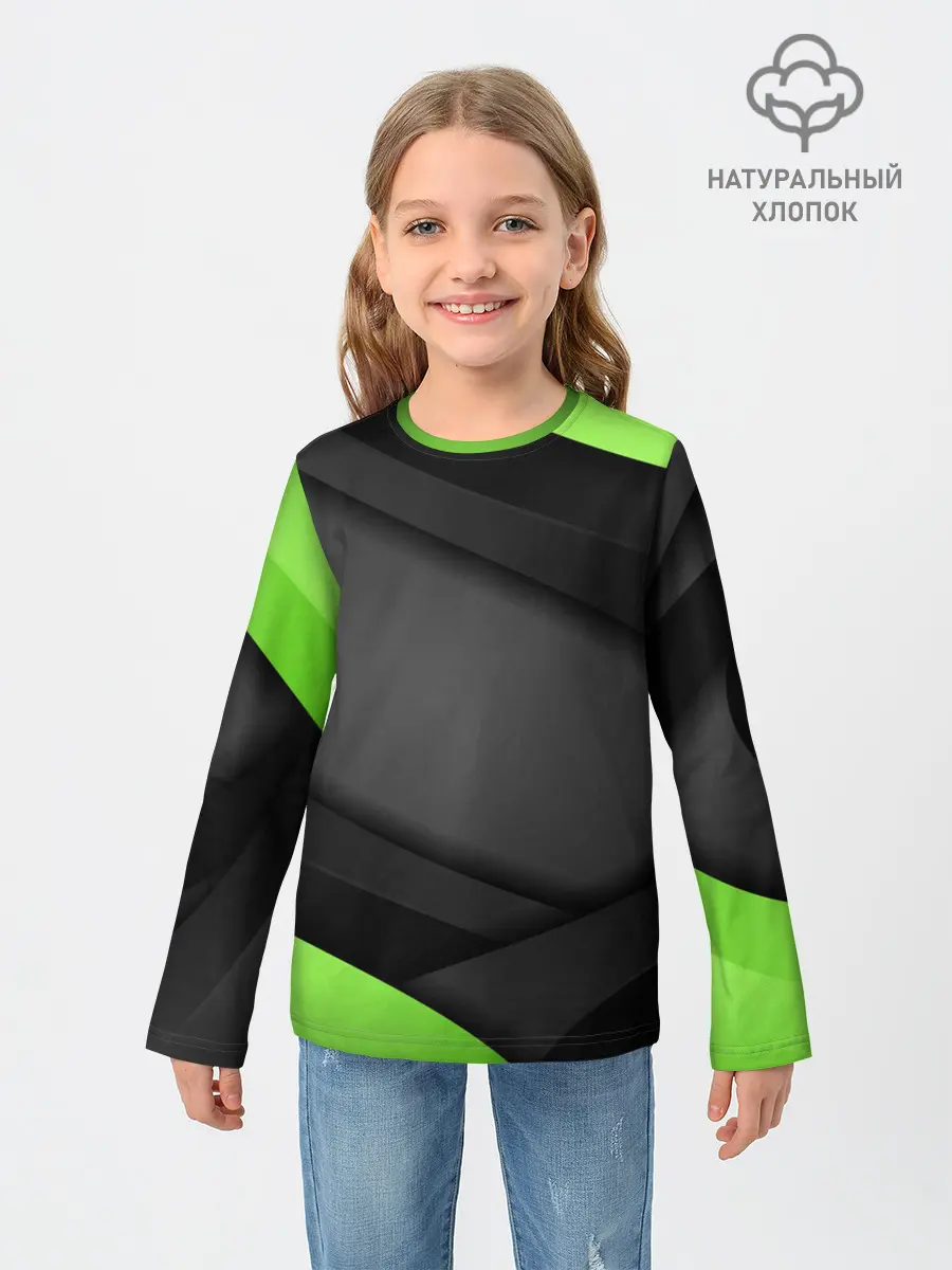 Детский лонгслив / Green / Black