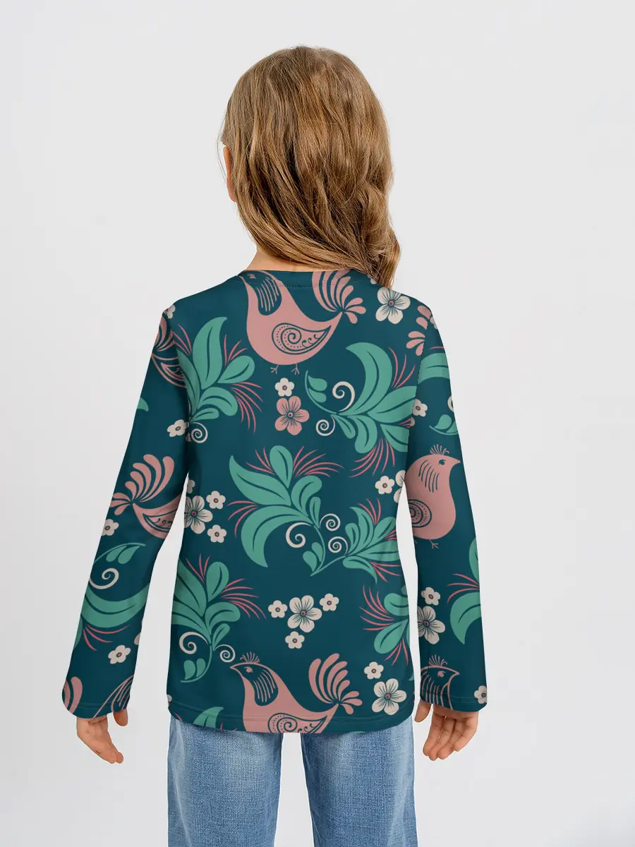 Детский лонгслив / Птицы в Цветах
