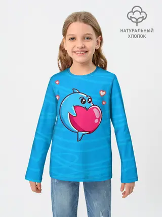 Детский лонгслив / Дельфин с сердечком
