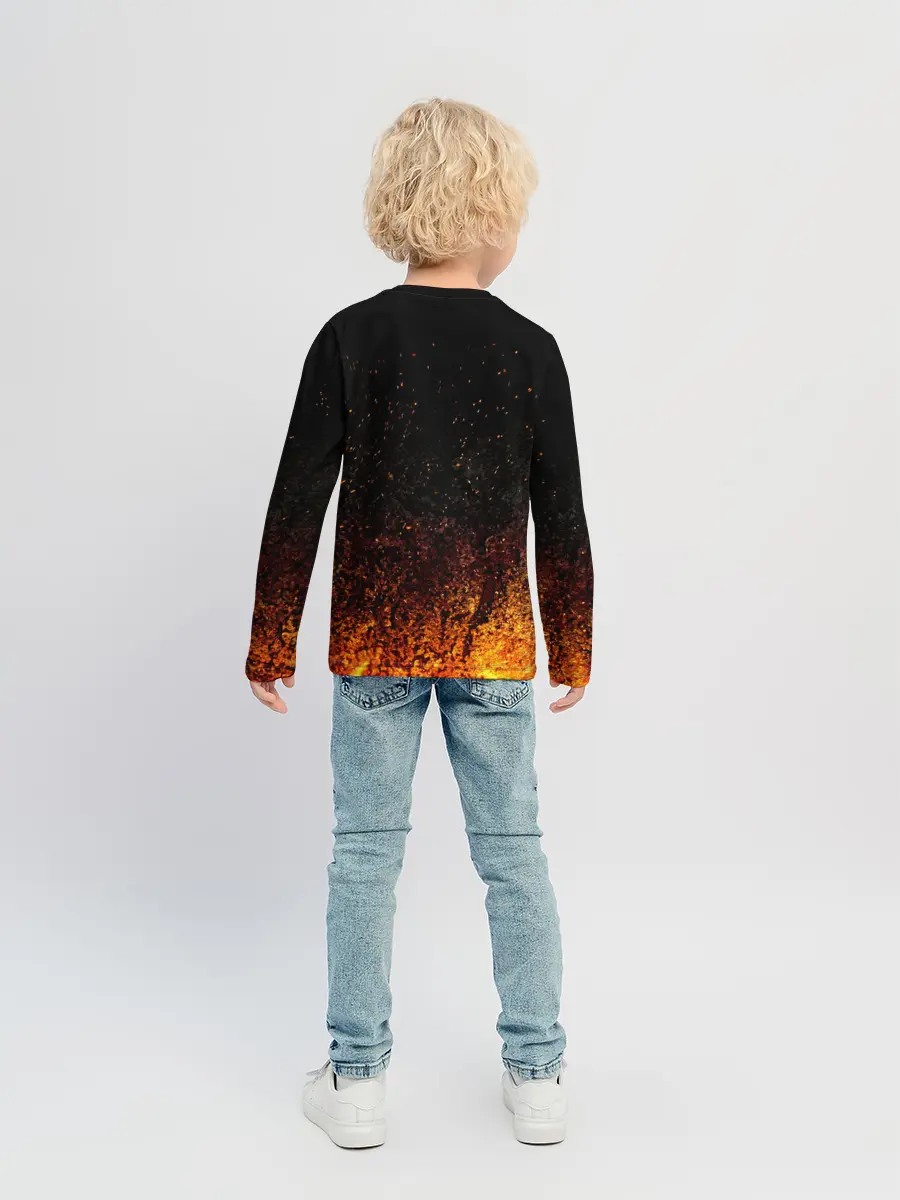 Детский лонгслив / Чёрный клевер Аста в огне