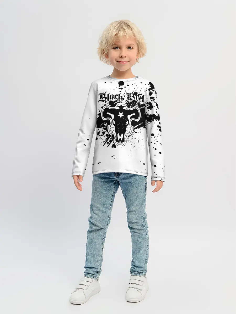 Детский лонгслив / Черные быки брызги Чёрный клевер