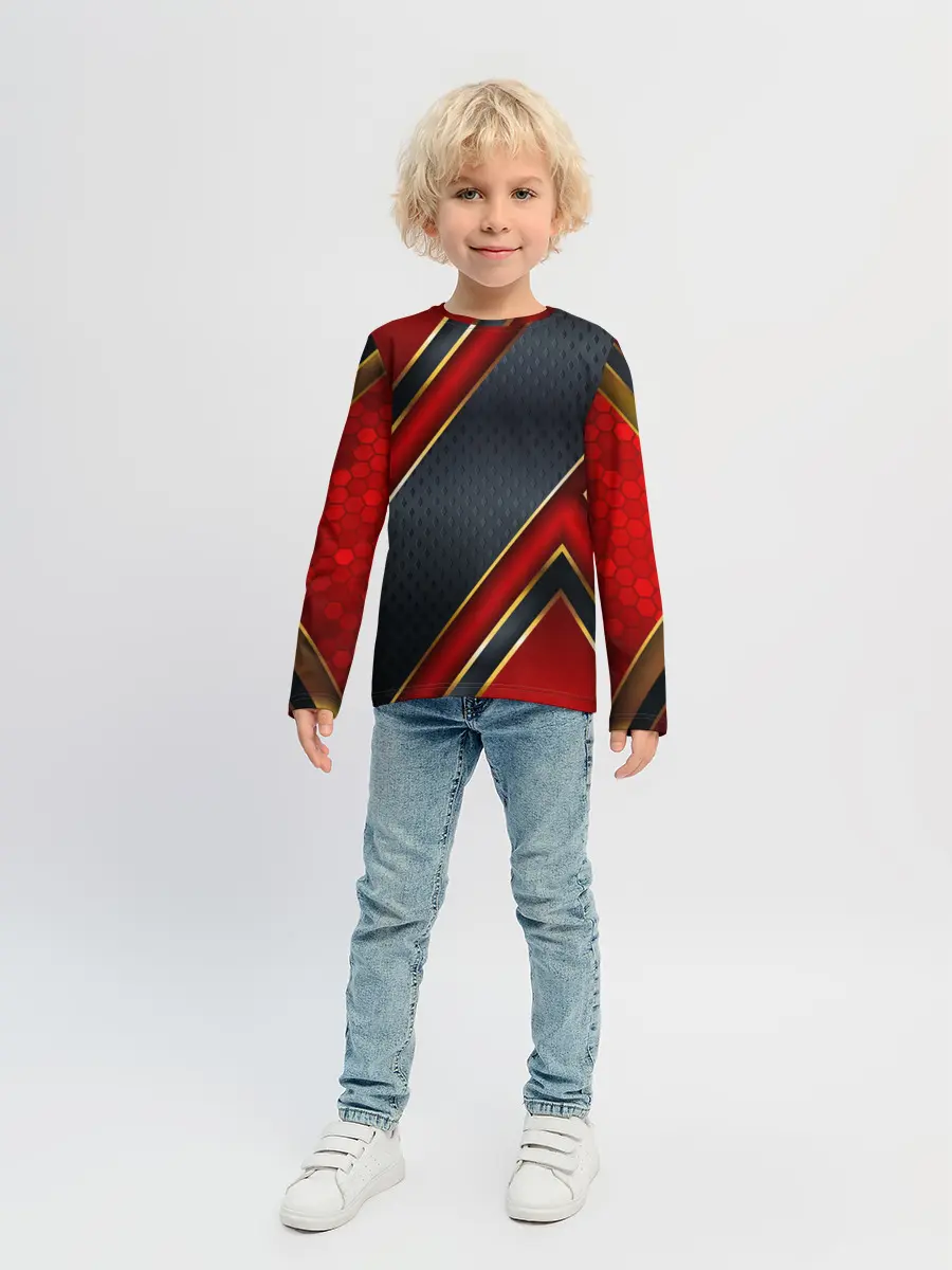 Детский лонгслив / Black & Red 3D