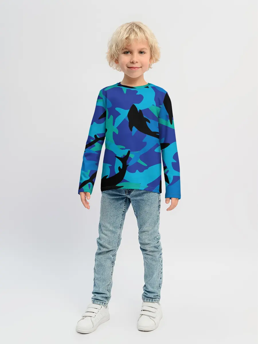 Детский лонгслив / Акулы паттерн