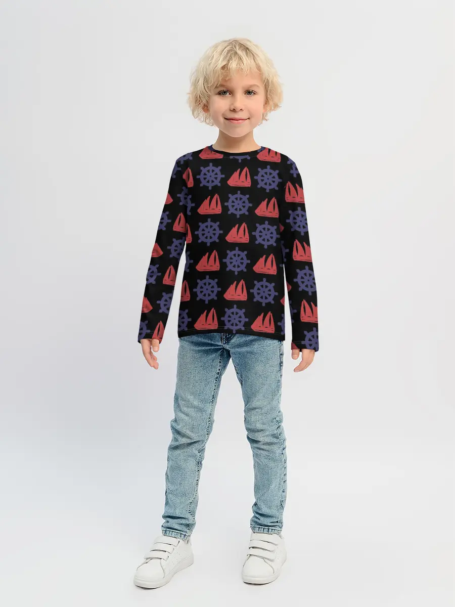 Детский лонгслив / Корабли и штурвалы