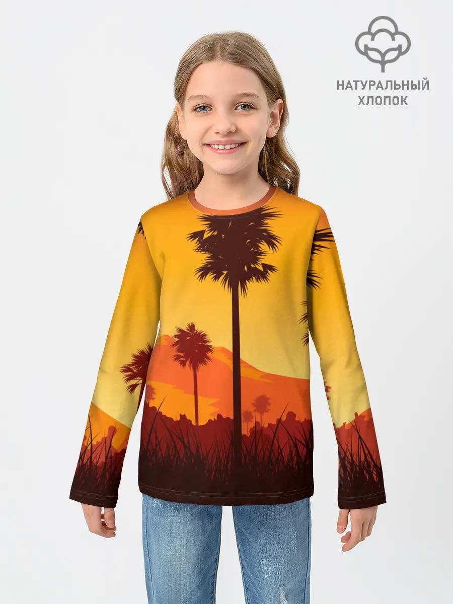 Детский лонгслив / Лето, Пальмы, вечер