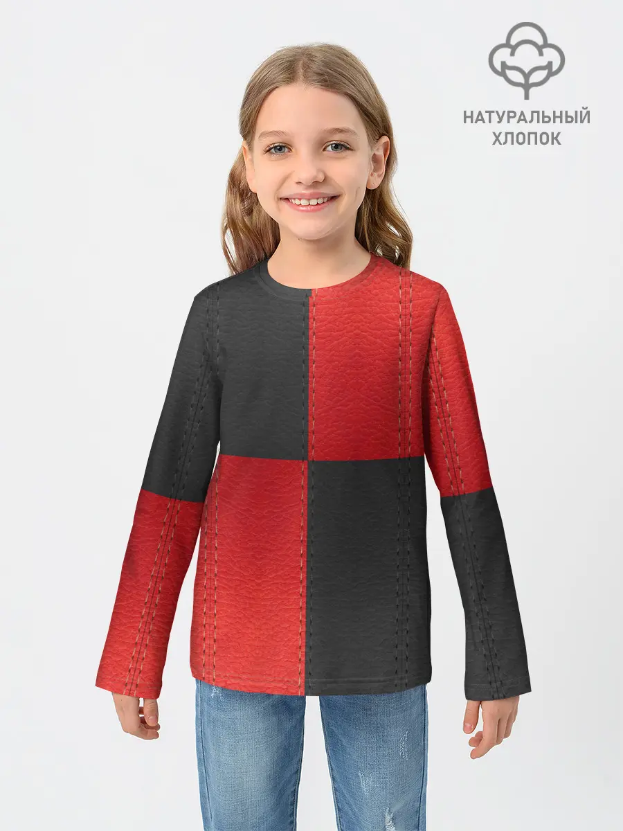 Детский лонгслив / Черно-красная Кожа